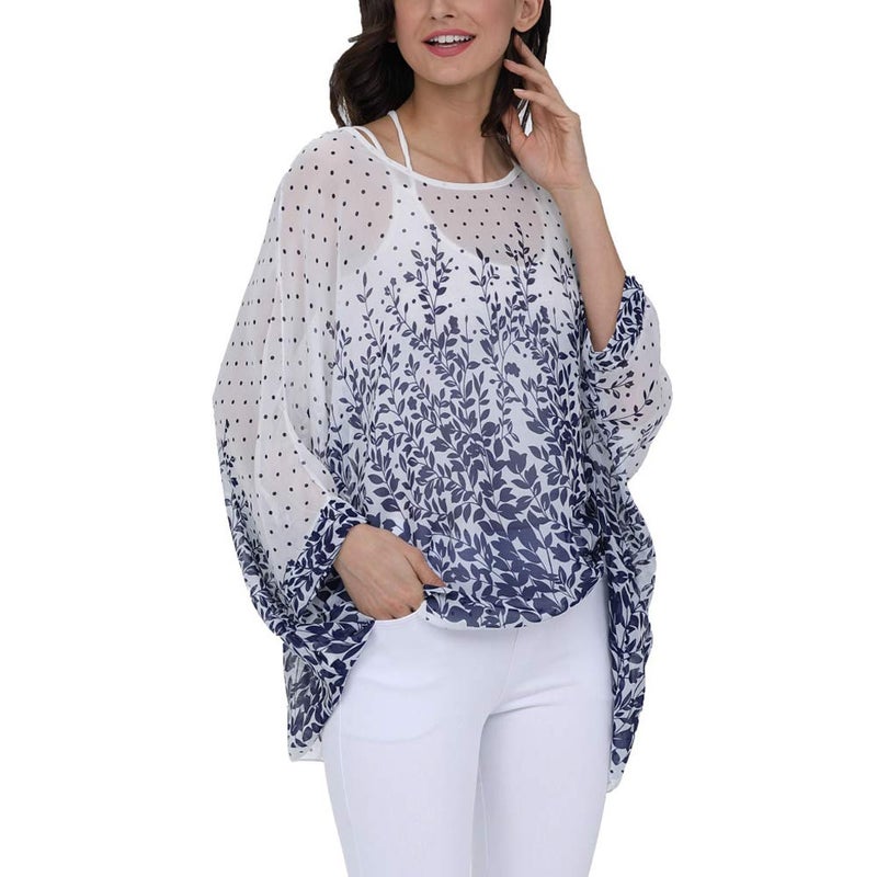 Ckikiou Plus Size Batwing Flowy Semi Sheer Chiffon Blouse Tunic for Women Summer Floral Print Boho Beach Cover ups - Image 4